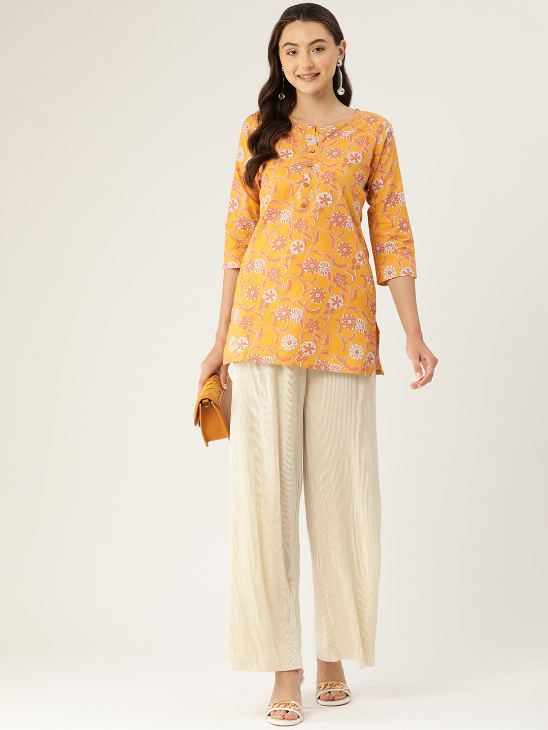 Floral Print 4 Button Straight Kurti FRKT6464