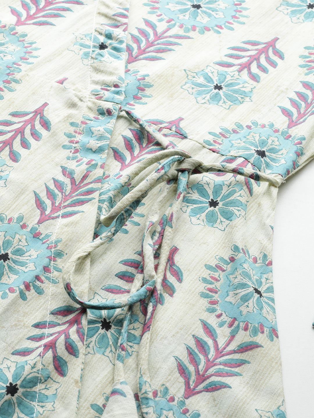 Floral Print Angrakha 3\4 Sleeves Flared Kurti FRKT6474