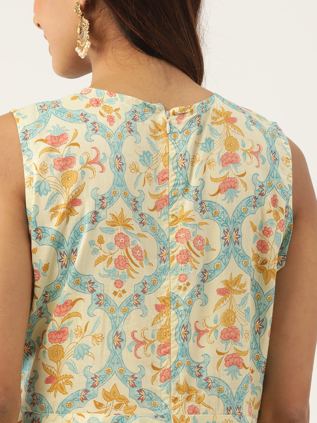 Feranoid Cotton Printed Sleeveless A-Line Flared Kurti FRKT6335