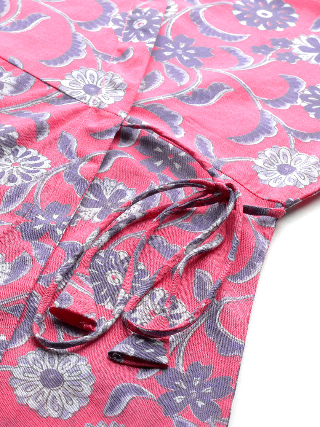 Floral Print Angrakha 3\4 Sleeves Flared Kurti FRKT6479