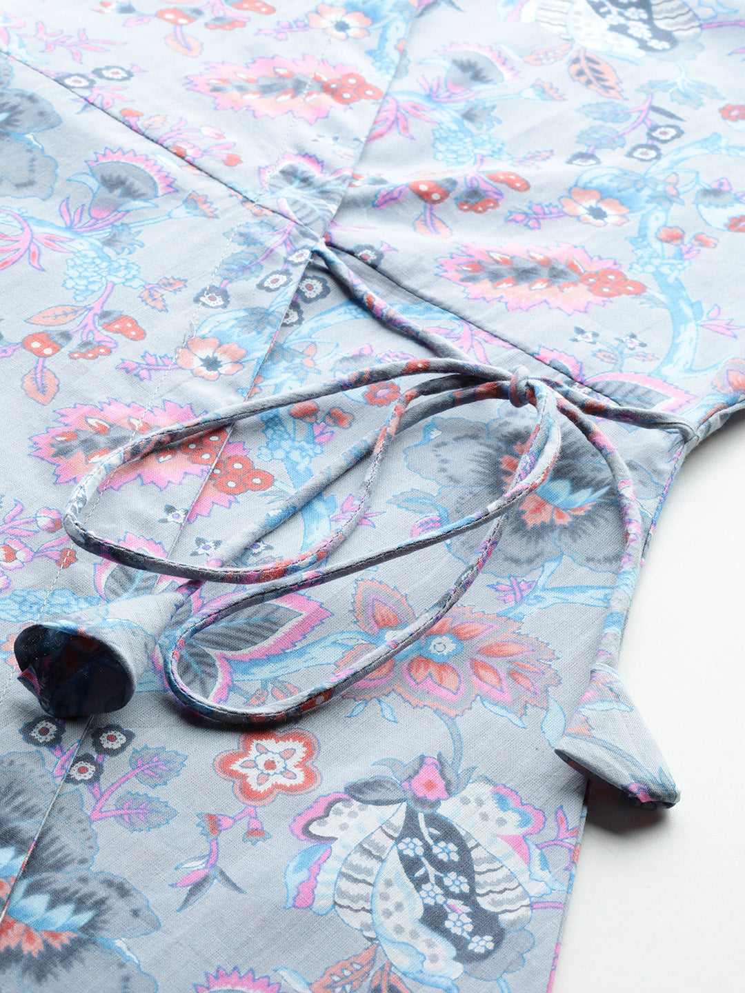 Floral Print Angrakha 3\4 Sleeves Flared Kurti