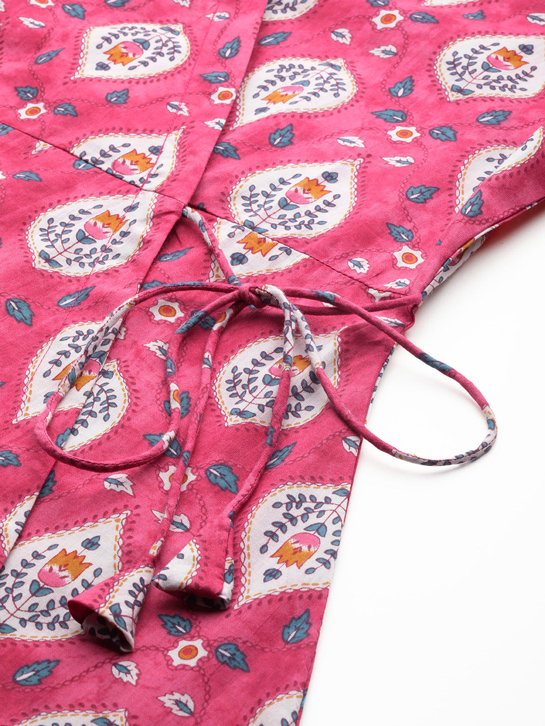 Floral Print Angrakha 3\4 Sleeves Flared Kurti