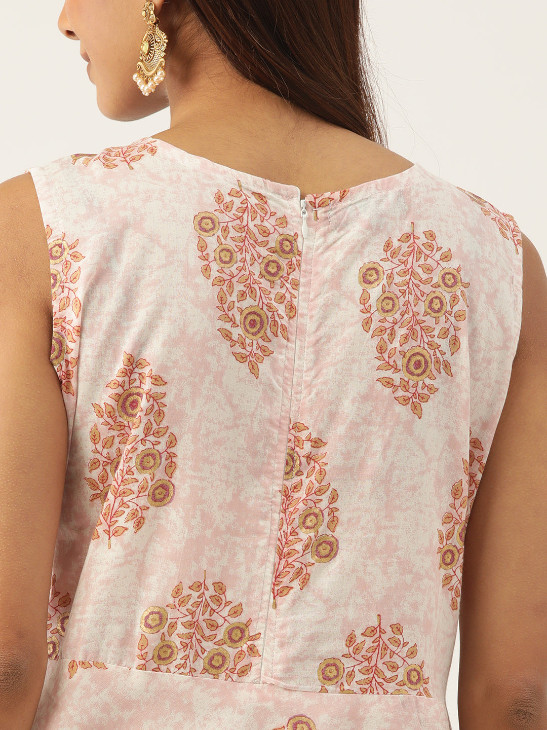 Feranoid Cotton Printed Sleeveless A-Line Flared Kurti FRKT6336