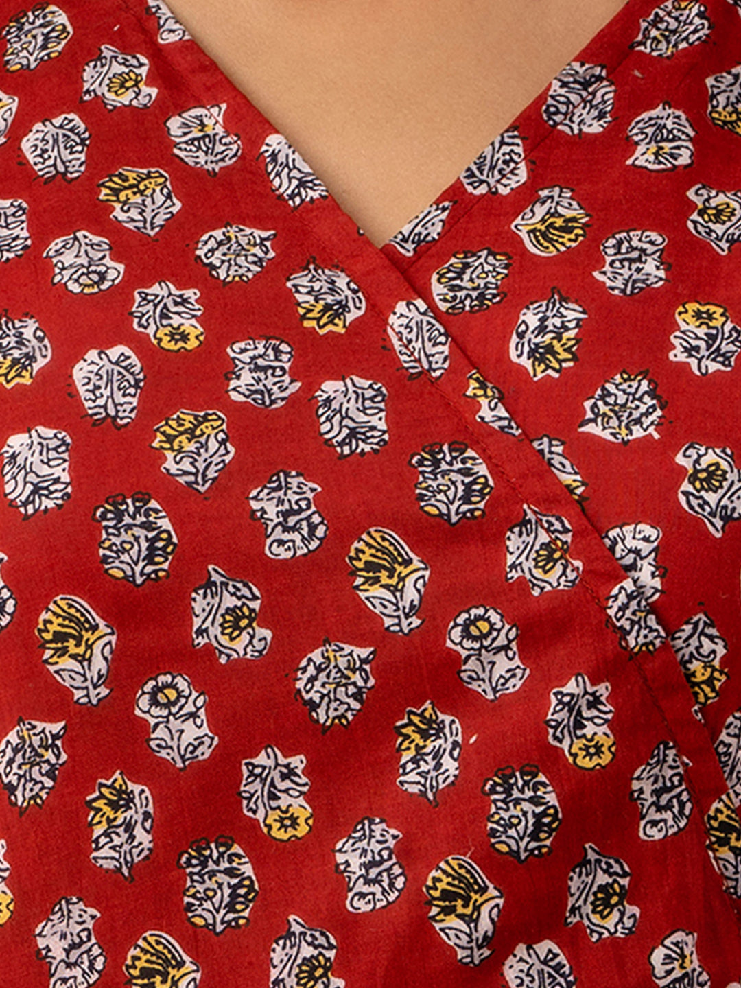 Ethnic Motifs Printed Gathers Cotton Tunic FRKT6128