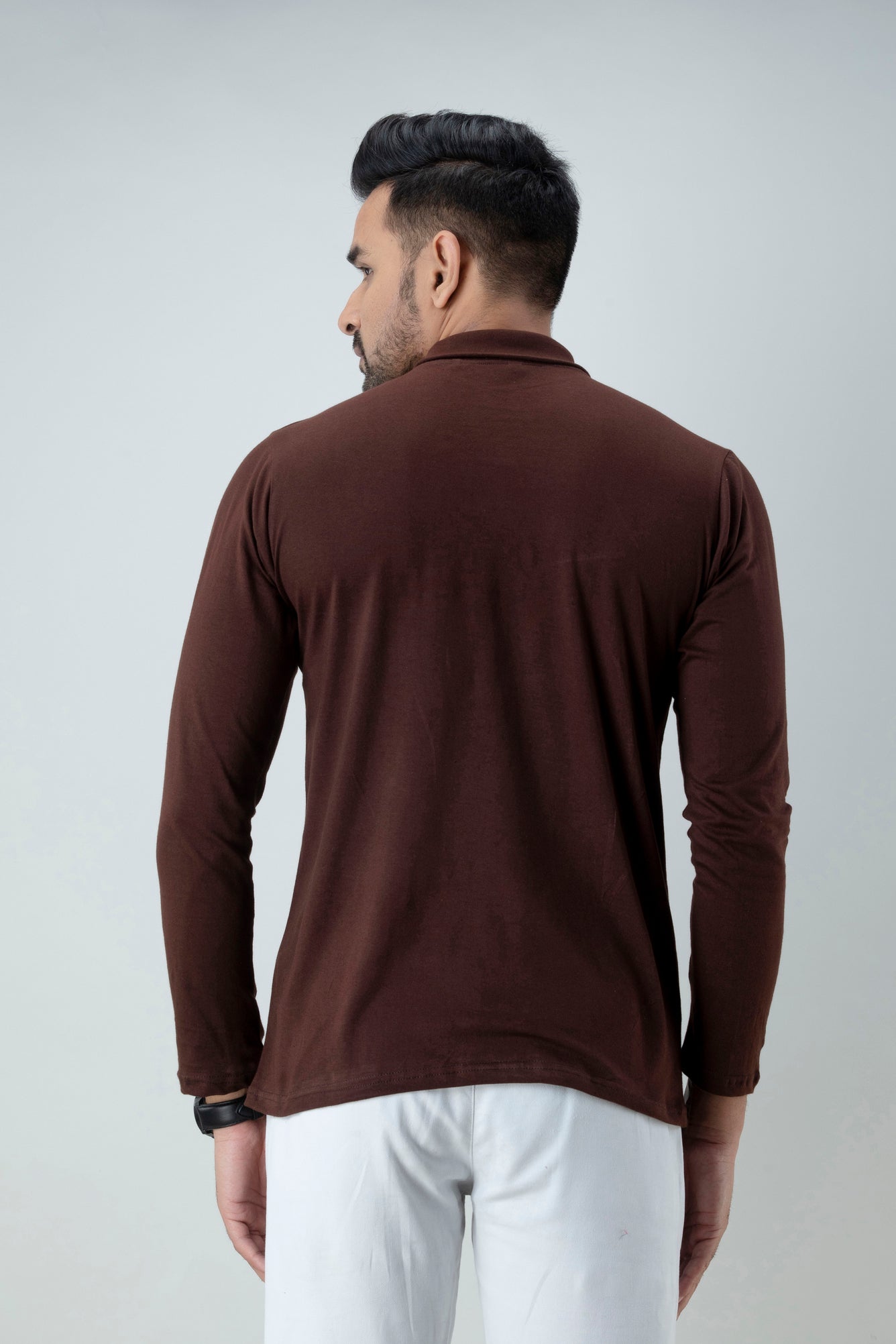 Men Brown High Neck Bio Finish T-Shirt