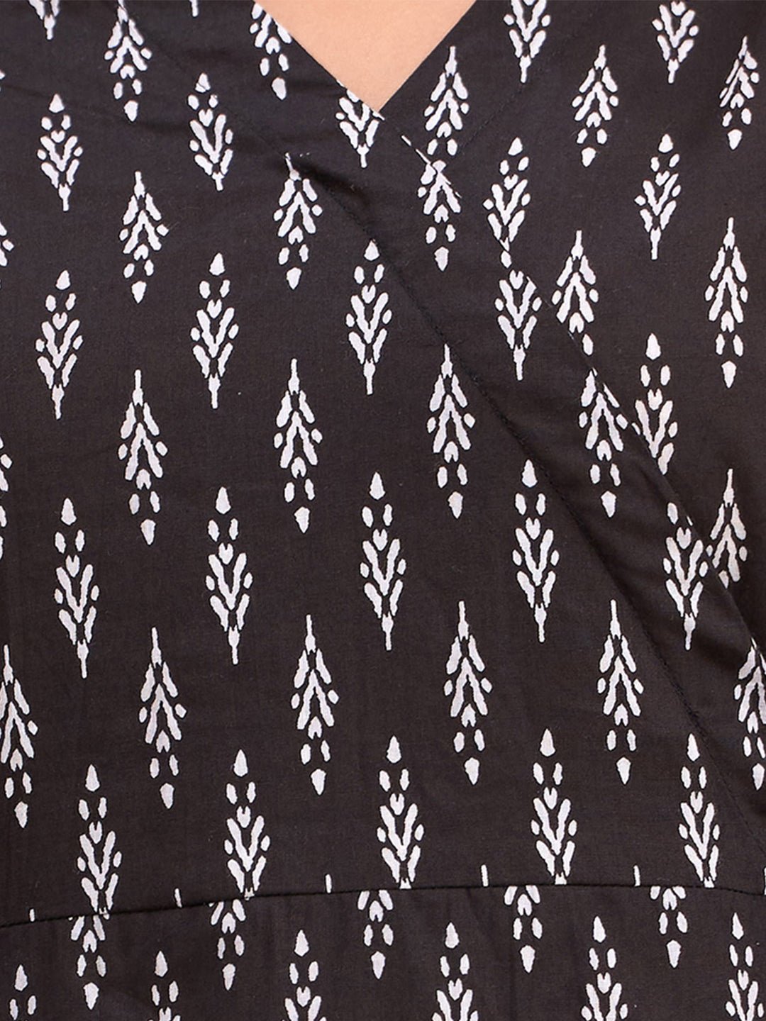 Floral Printed V-Neck Pure Cotton Angrakha A-Line Kurti FRKT6176