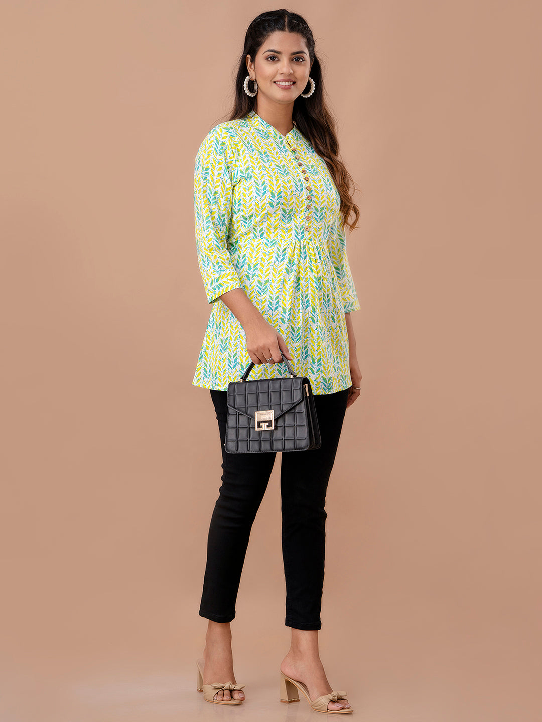 Floral Printed Pure Cotton Pleated A-Line Kurti FRKT6237