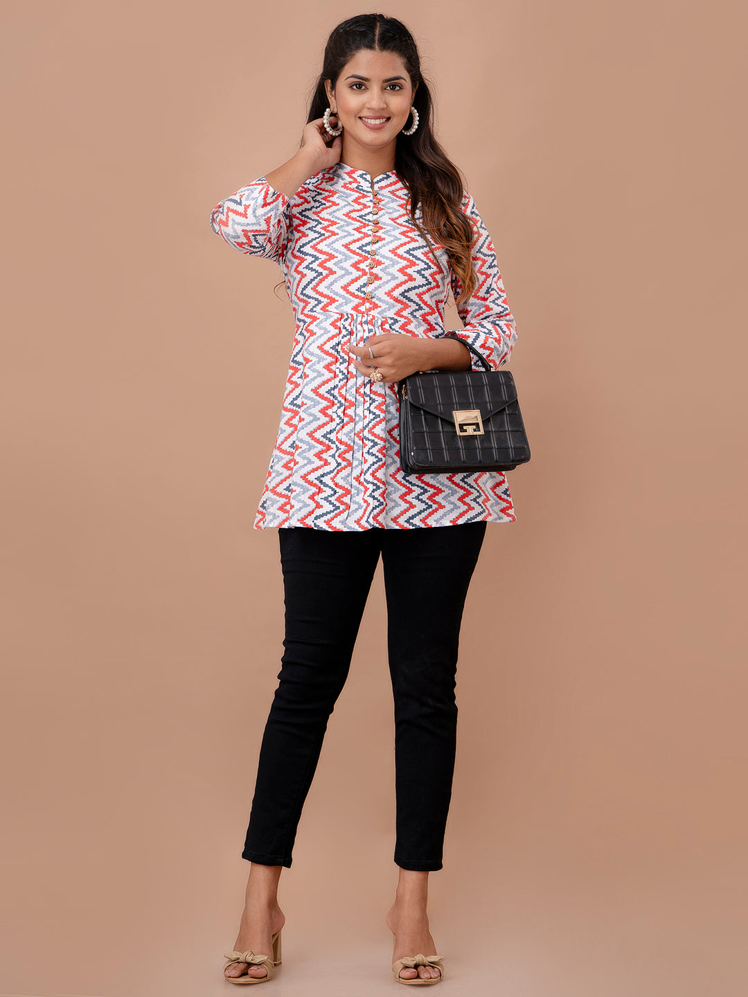 Floral Printed Pure Cotton Pleated A-Line Kurti FRKT6238