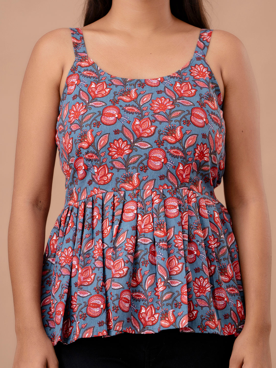 Floral Print Cotton Peplum Top