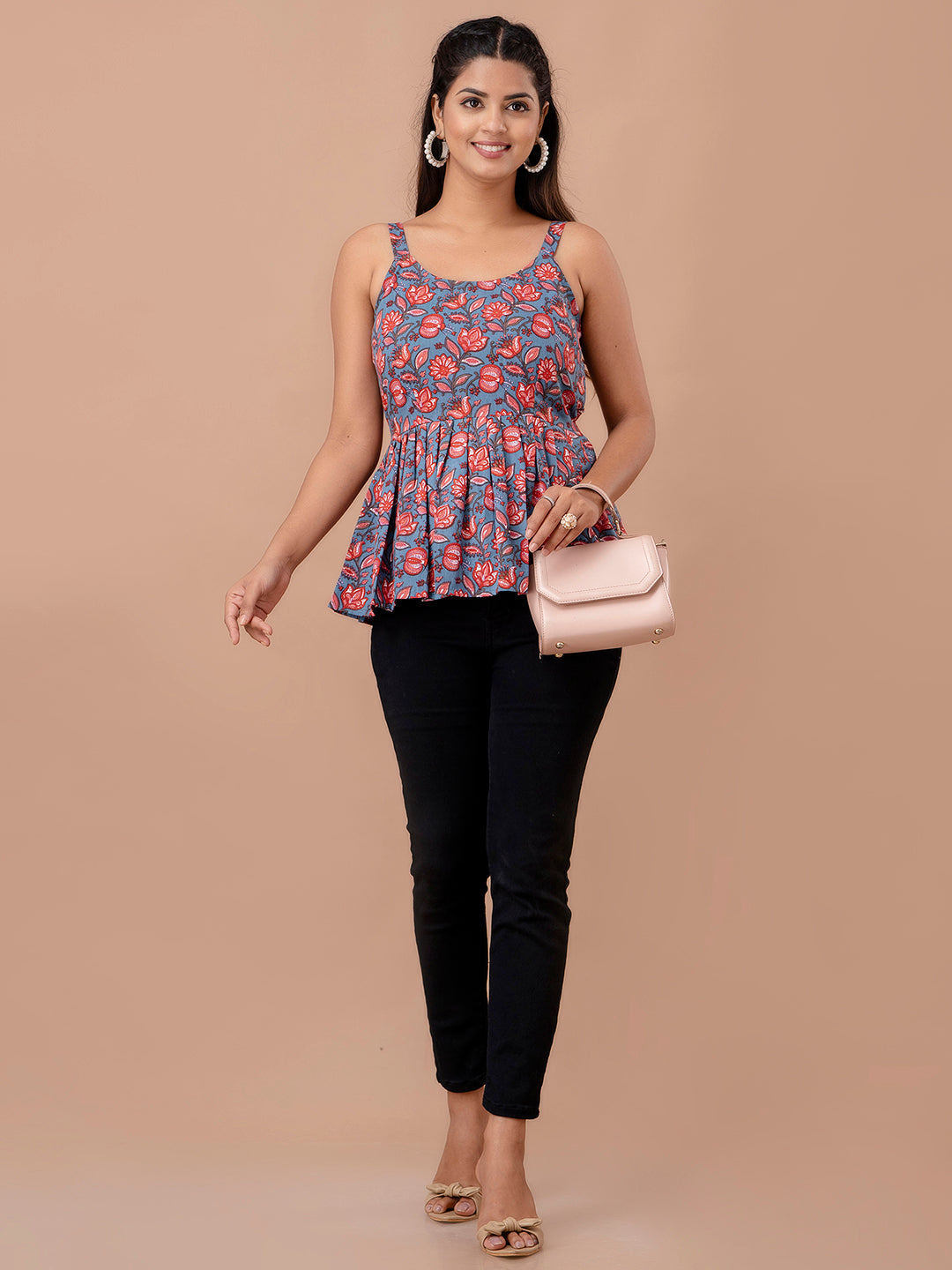 Floral Print Cotton Peplum Top