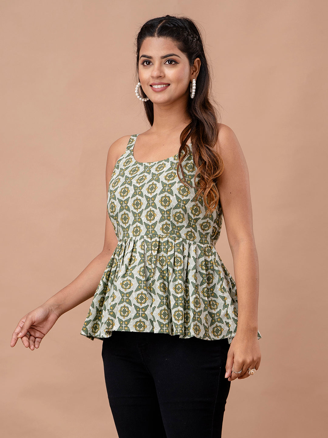 Floral Print Cotton Peplum Top
