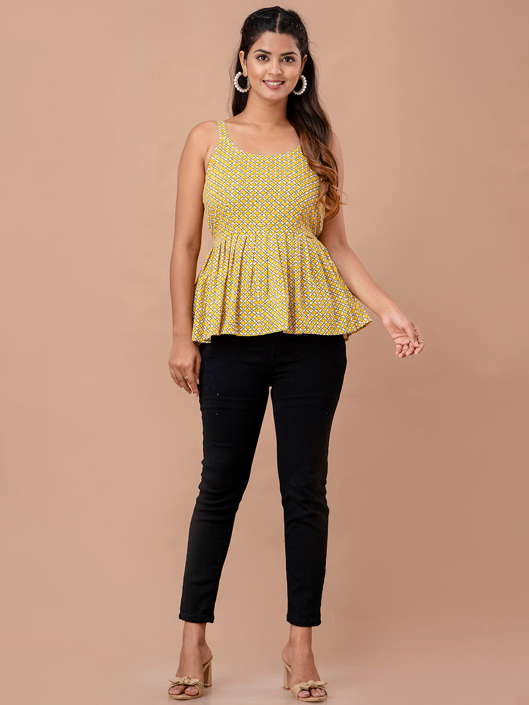 Floral Print Cotton Peplum Top