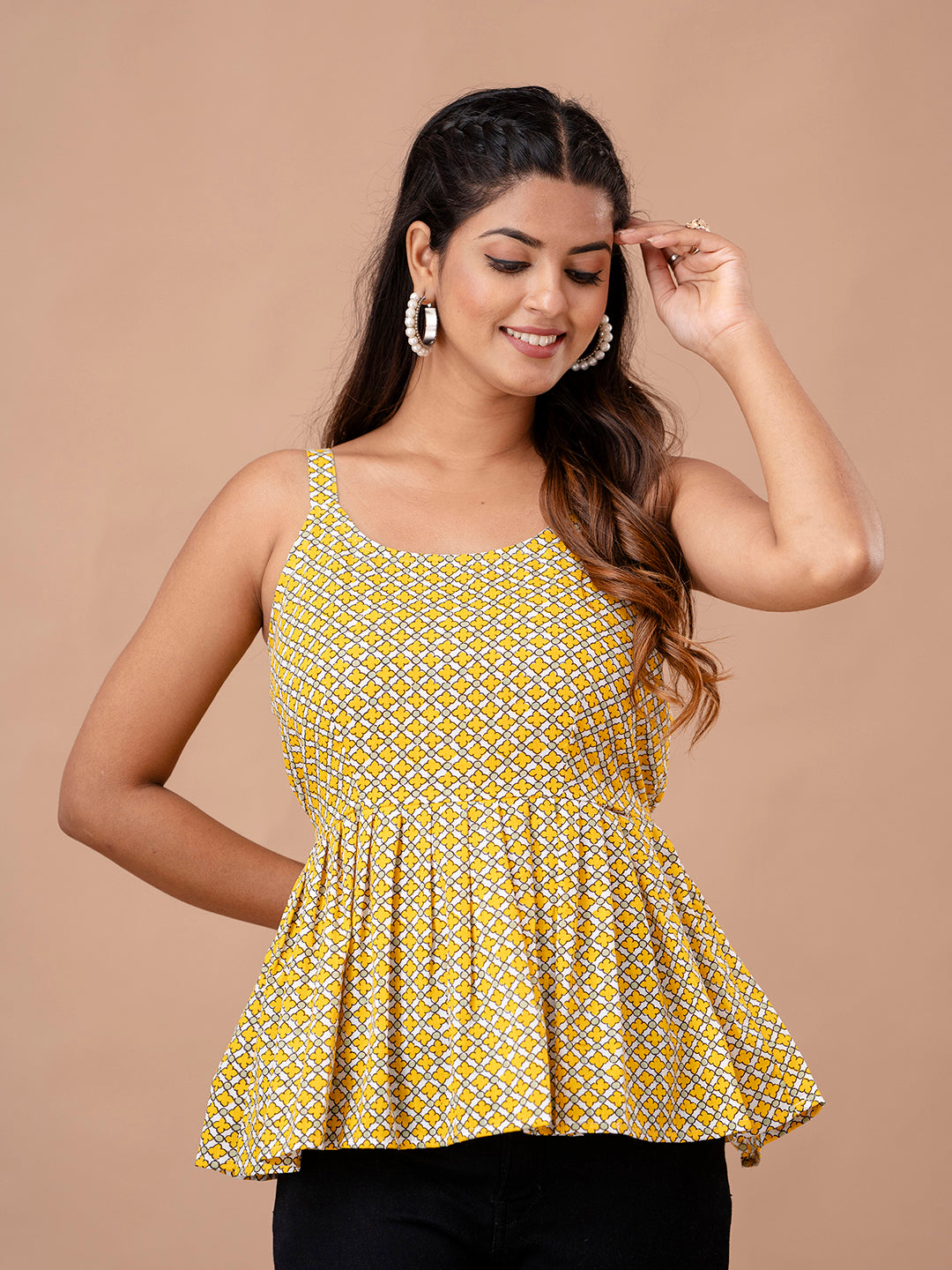 Floral Print Cotton Peplum Top