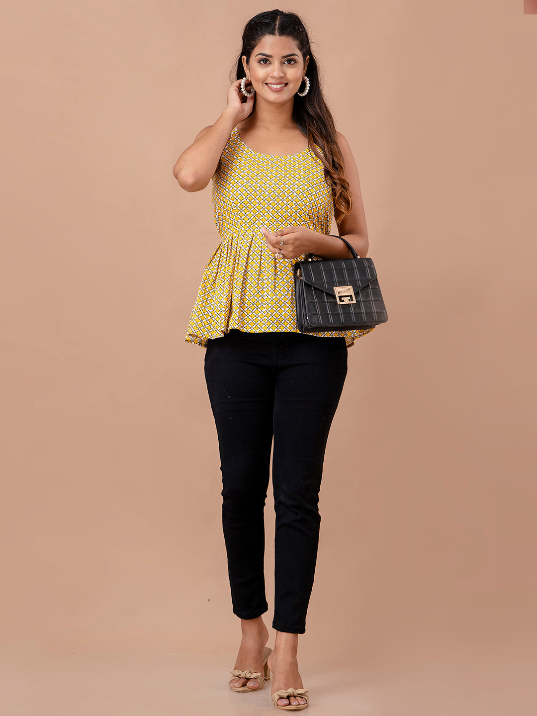 Floral Print Cotton Peplum Top