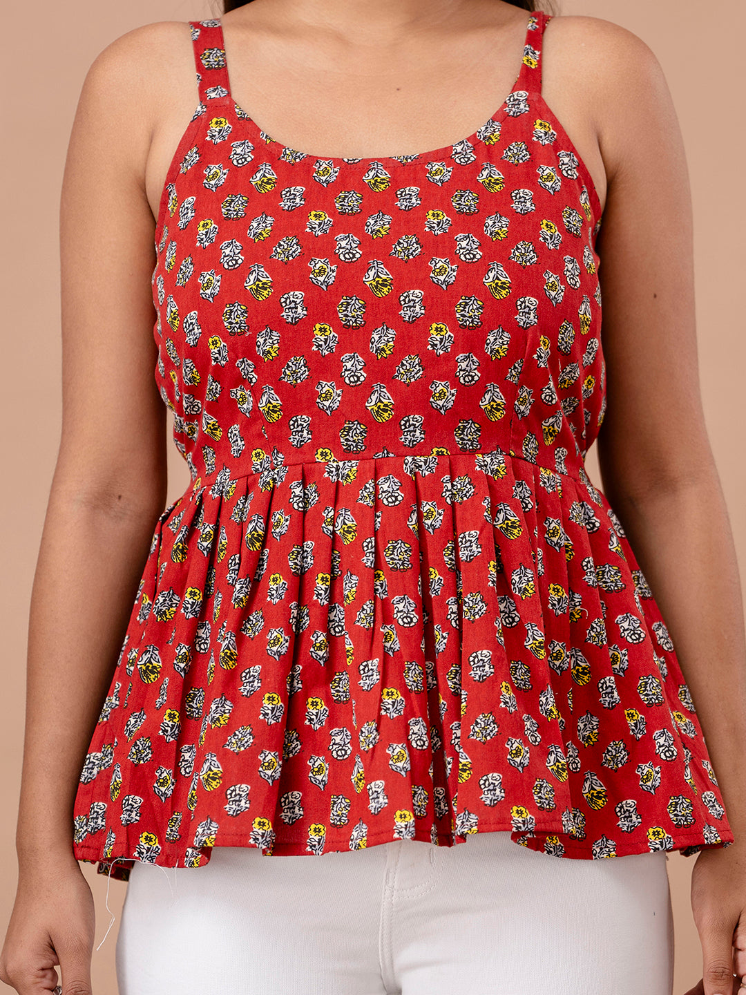 Floral Print Cotton Peplum Top