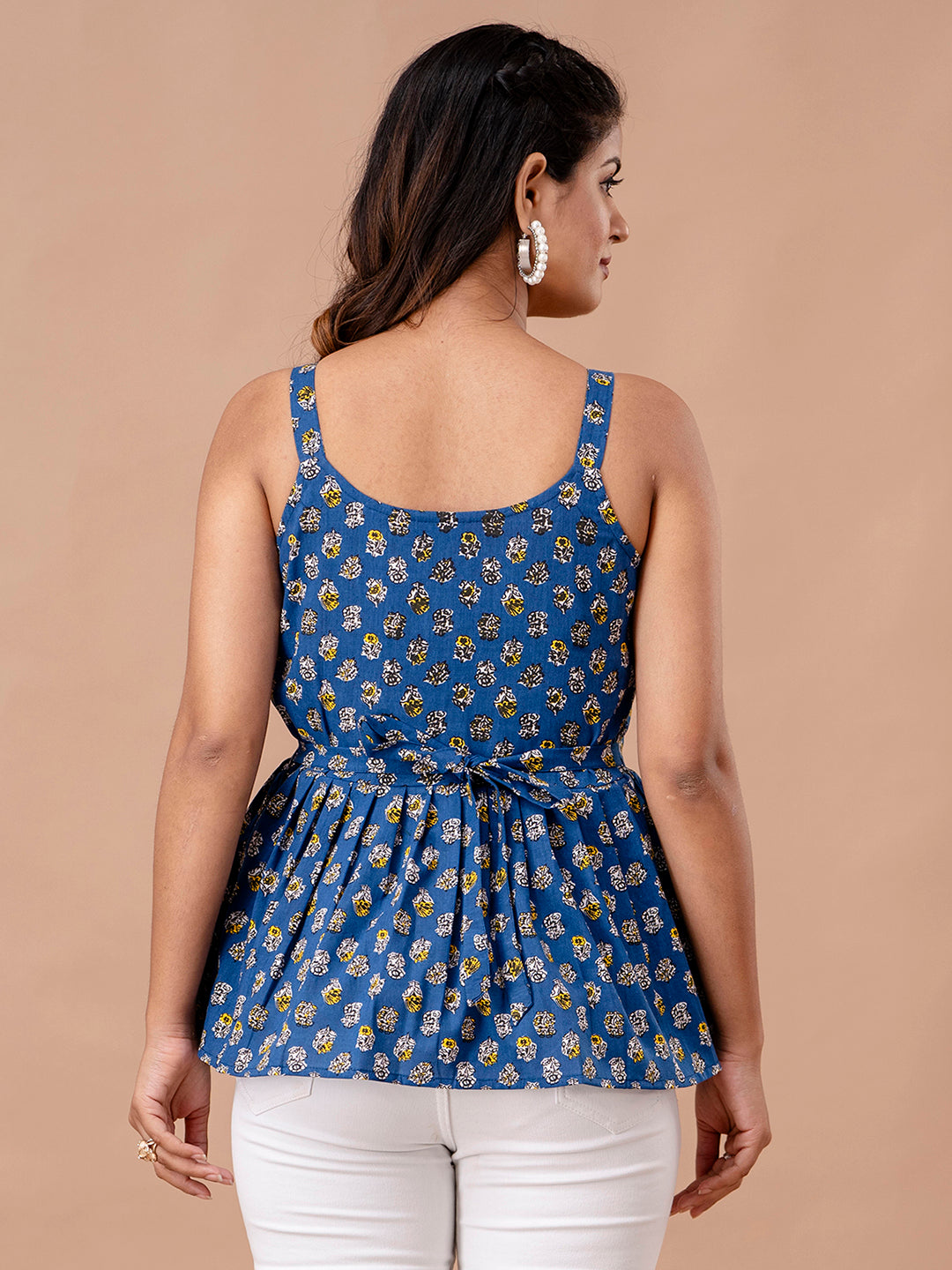 Floral Print Cotton Peplum Top
