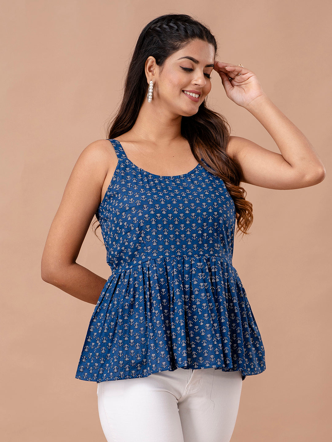 Floral Print Cotton Peplum Top
