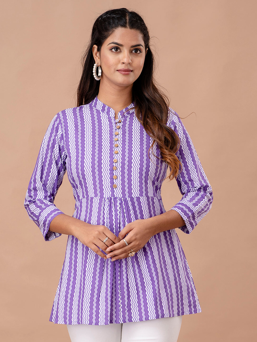 Floral Printed Pure Cotton Pleated A-Line Kurti FRKT6240