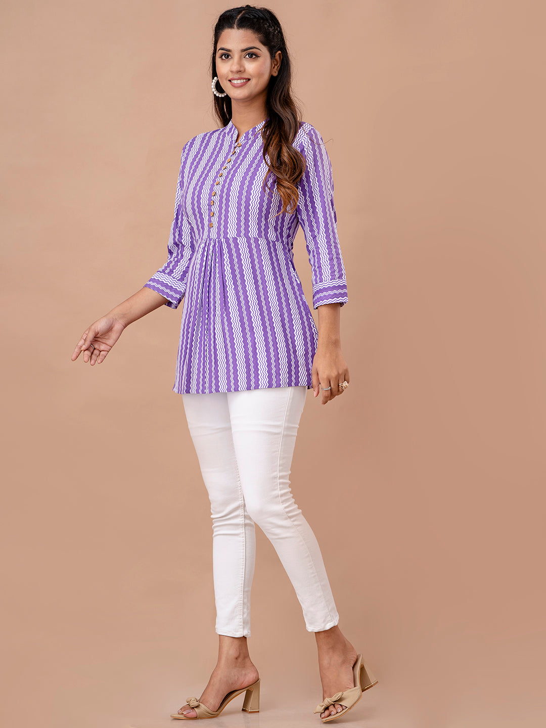 Floral Printed Pure Cotton Pleated A-Line Kurti FRKT6240