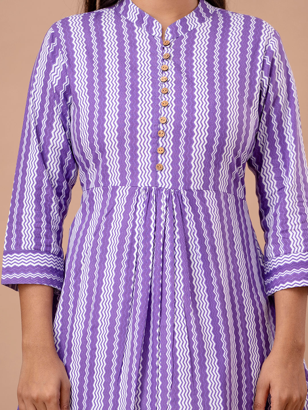 Floral Printed Pure Cotton Pleated A-Line Kurti FRKT6240