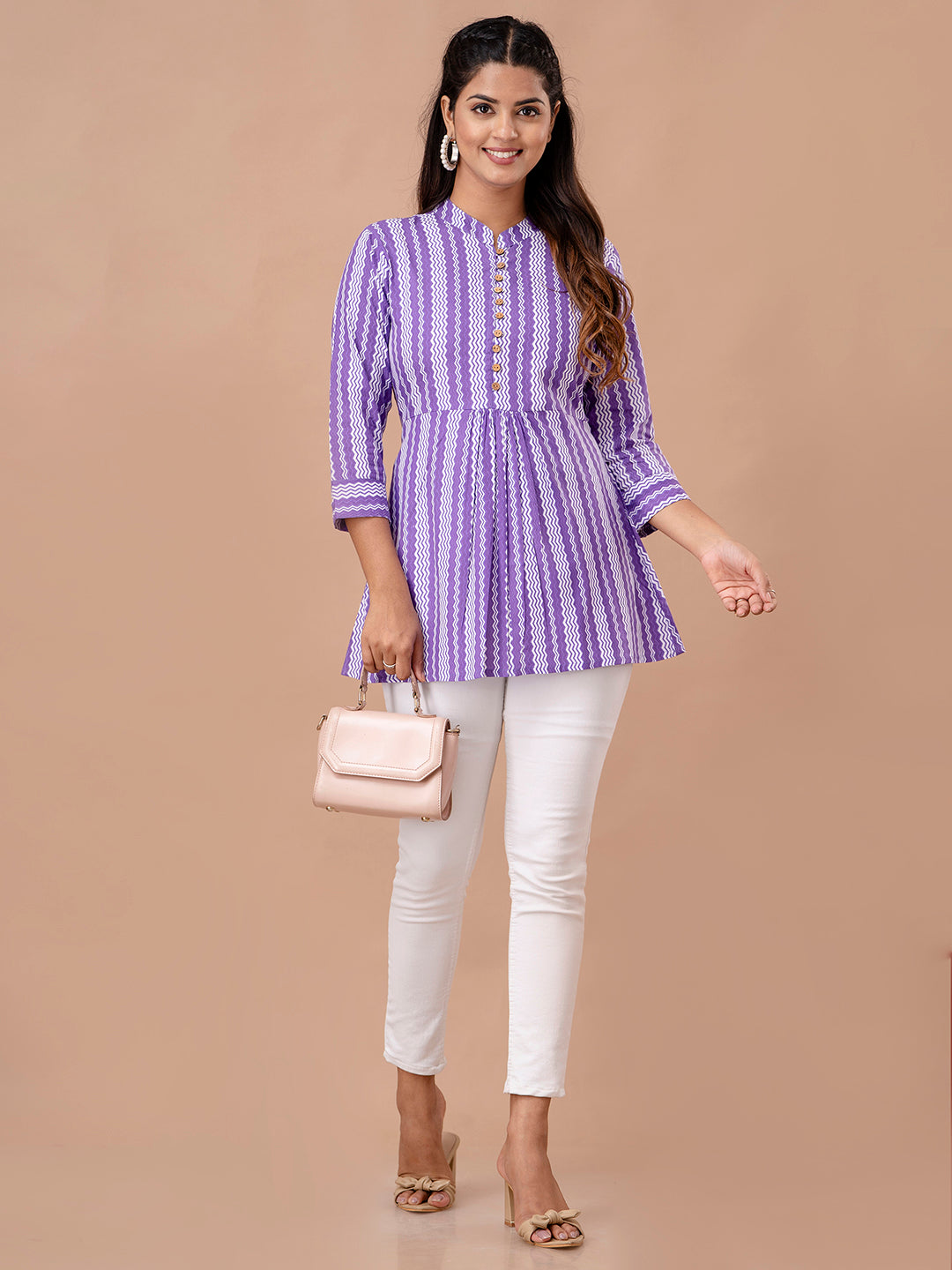 Floral Printed Pure Cotton Pleated A-Line Kurti FRKT6240