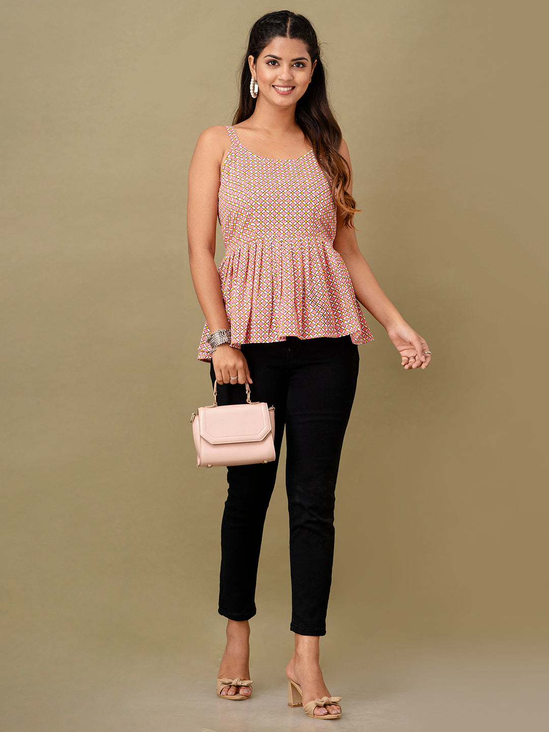 Floral Print Cotton Peplum Top