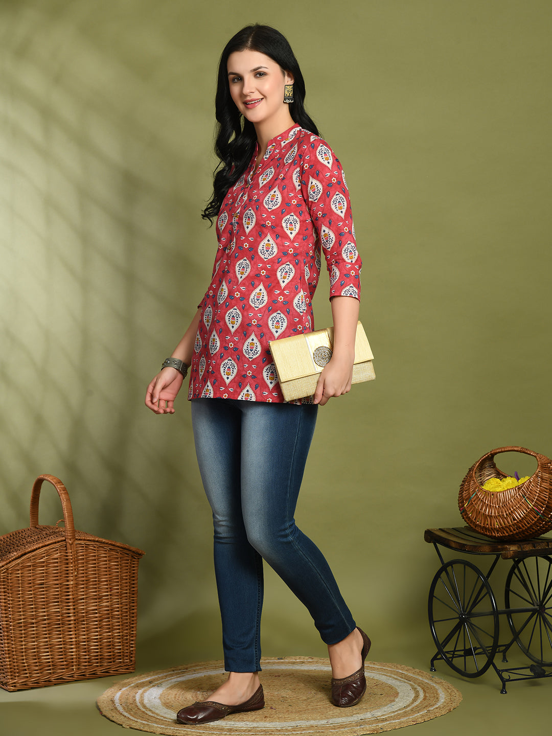 Ethnic Print Three Button Flared Kurti FRKT6449