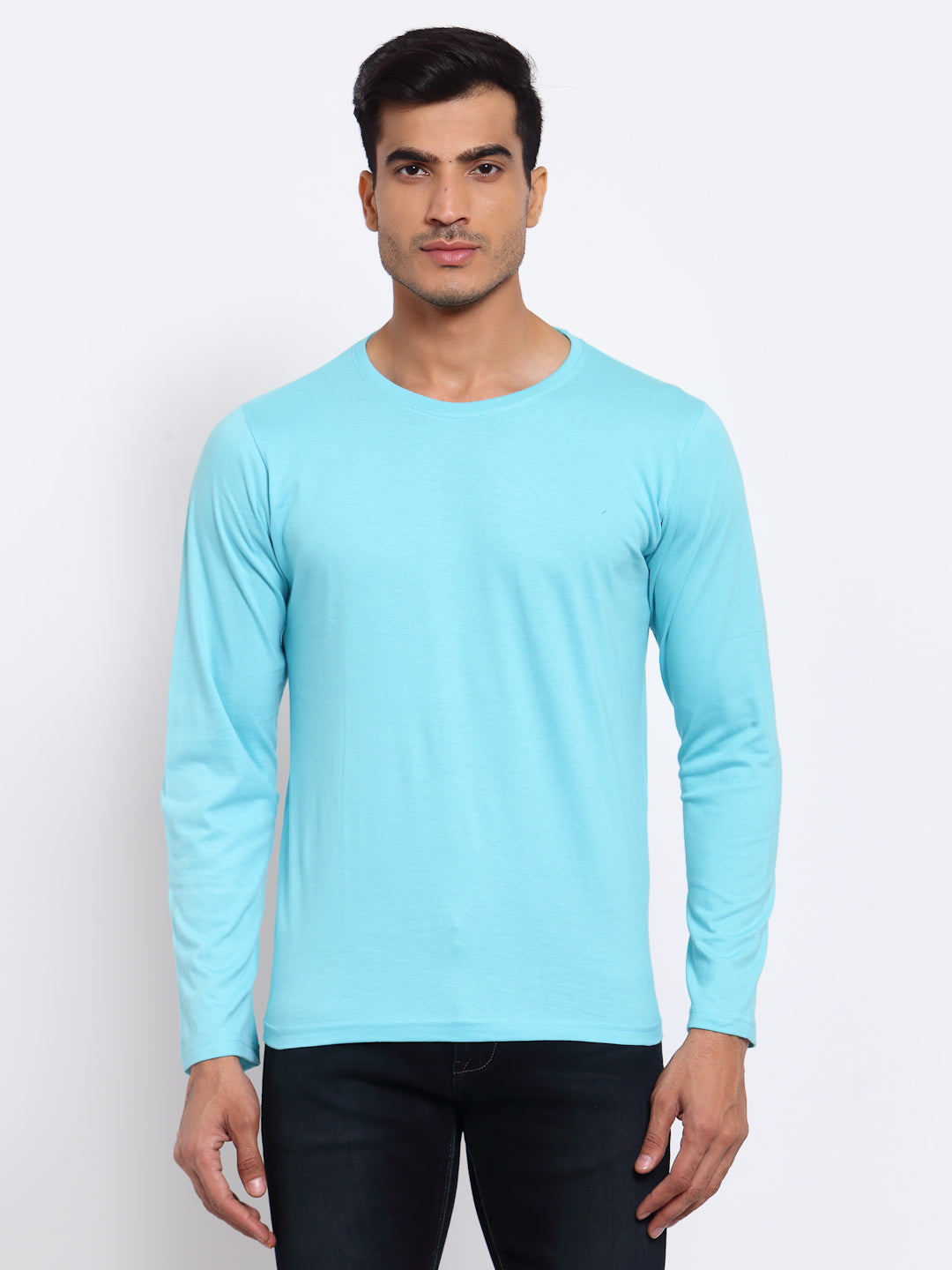 Plain Aqua Blue Full Sleeves T-Shirt – feranoid - Main Image