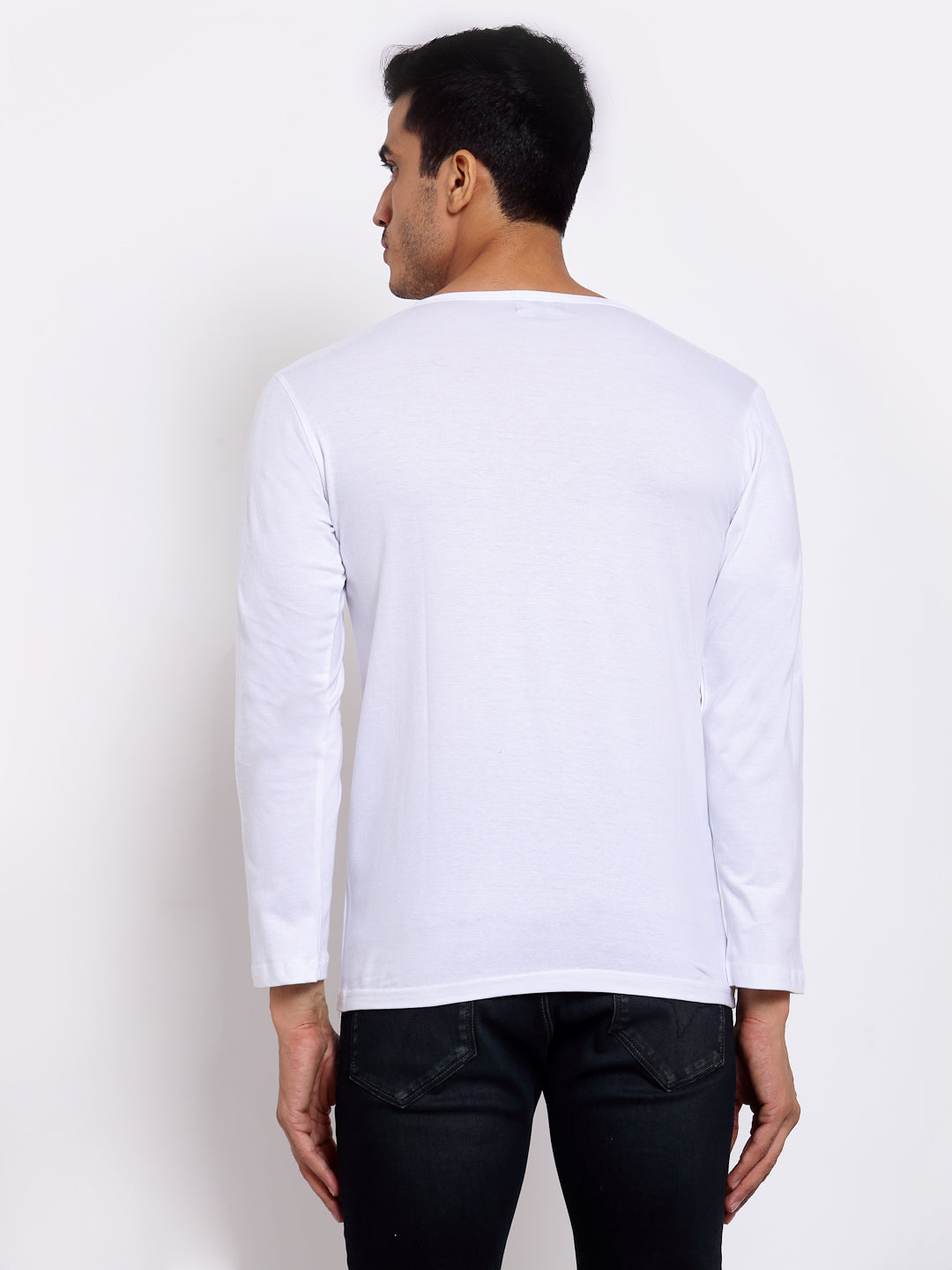 Plain White Henley Full Sleeves T-Shirt
