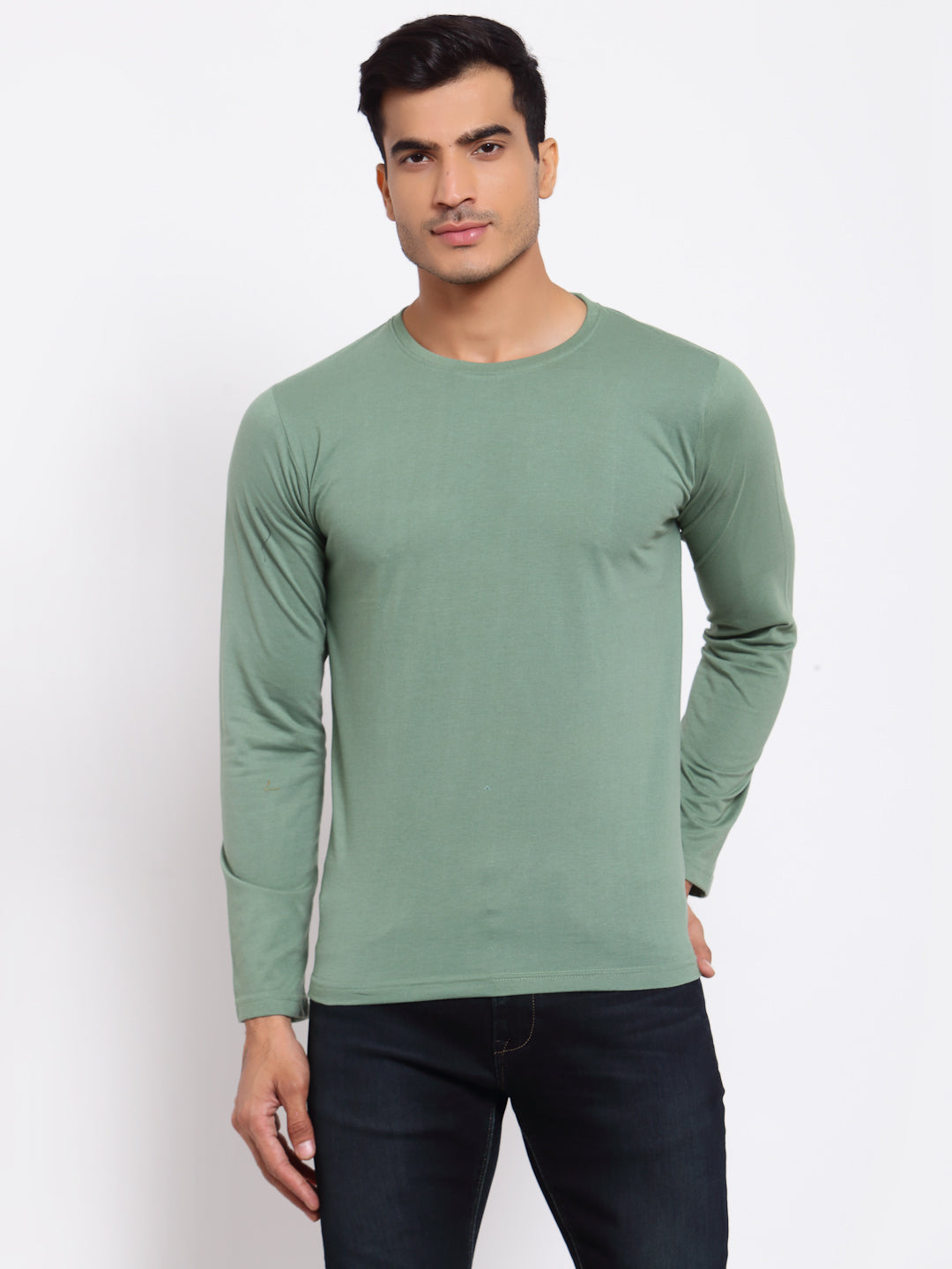 Plain Light Green Full Sleeves T-Shirt