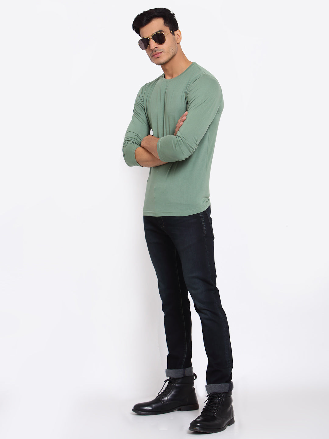 Plain Light Green Full Sleeves T-Shirt