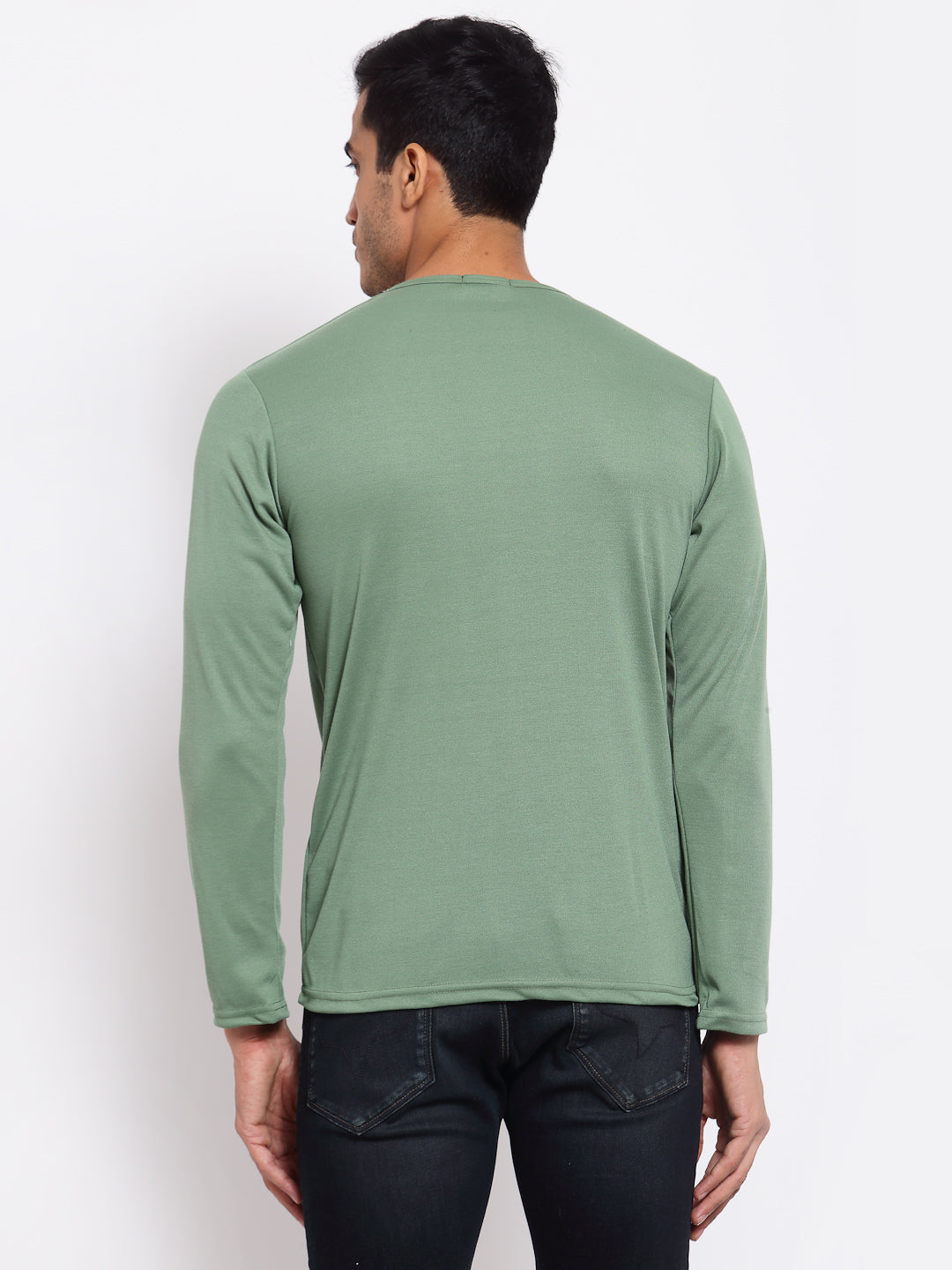 Plain Light Green Henley Full Sleeves T-Shirt