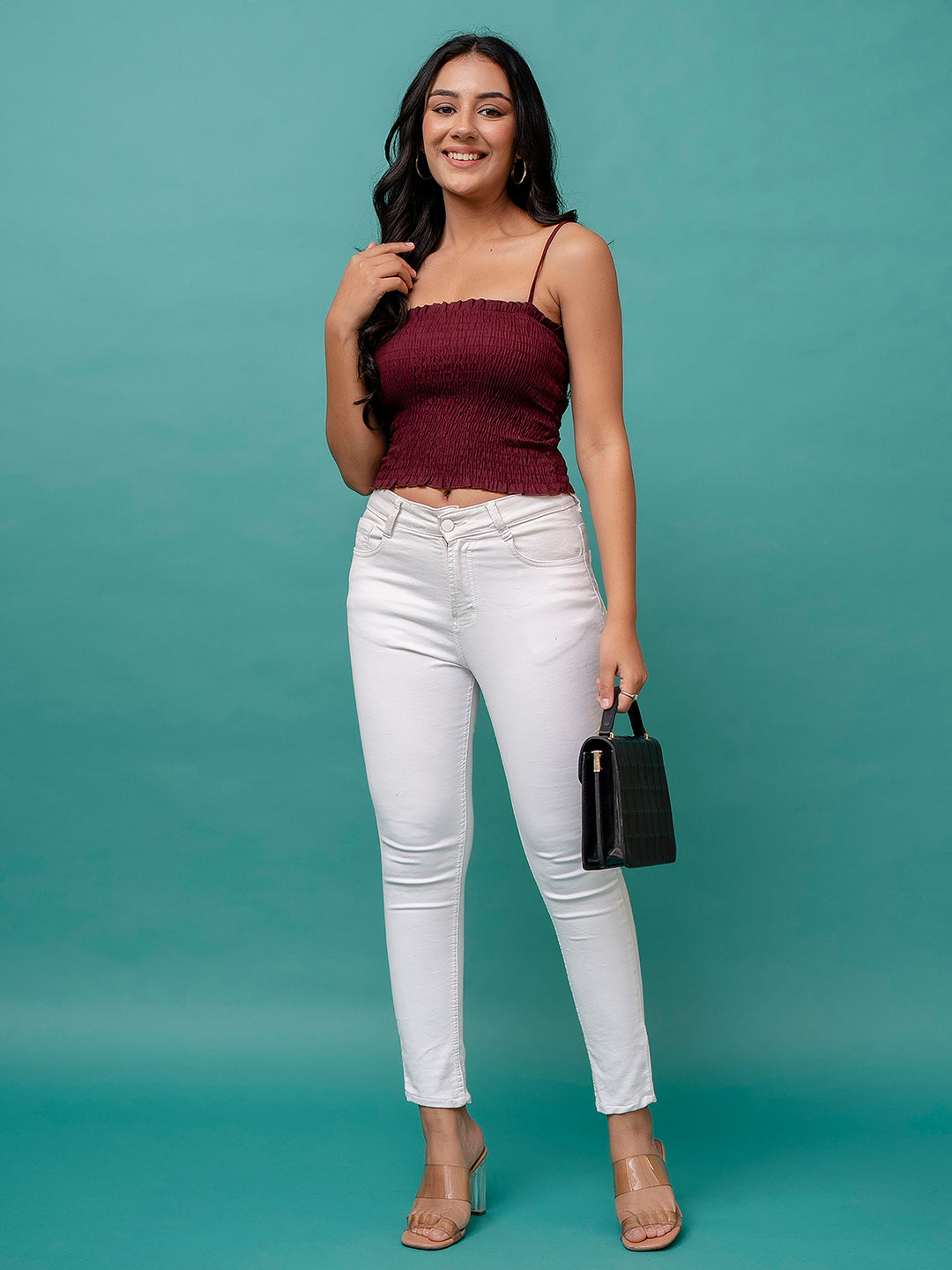 Feranoid Crop Top Rayon Sia Smoked SLEEVELESS FRKT6377