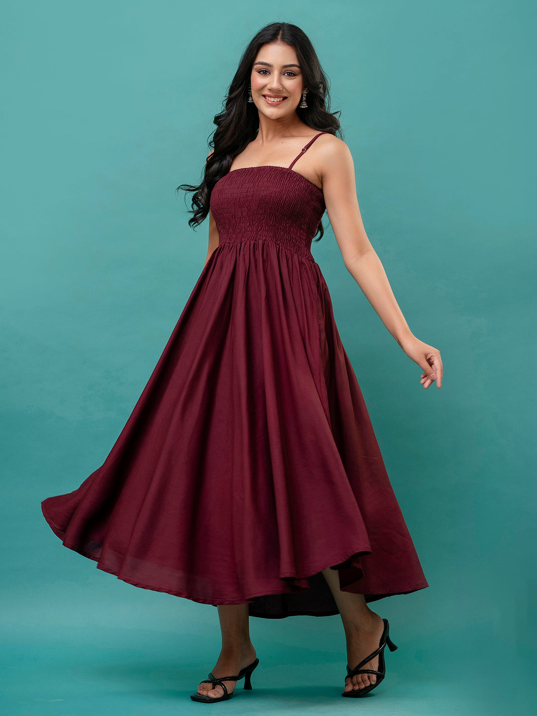 RAYON NOODLE STRAP FULL DRESS