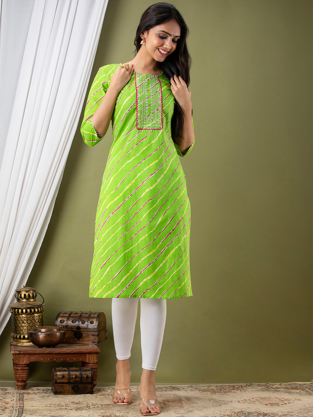 Leheriya Printed Thread Work Kurta FRKT6170
