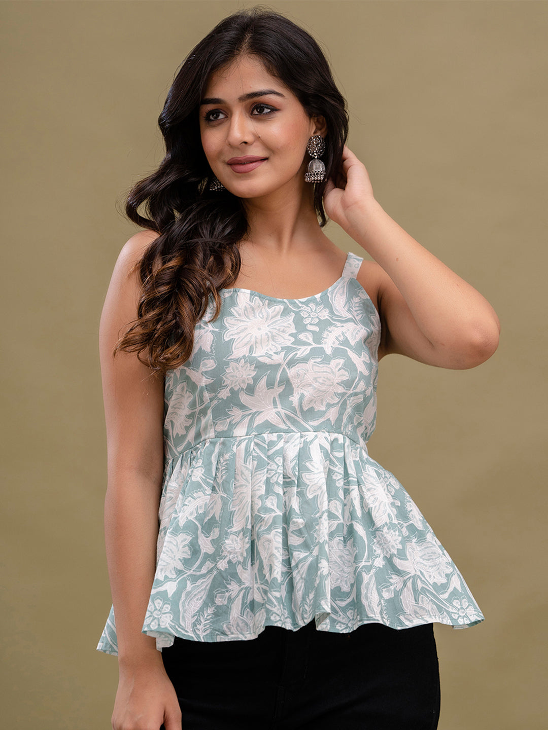 Floral Print Cotton Peplum Top