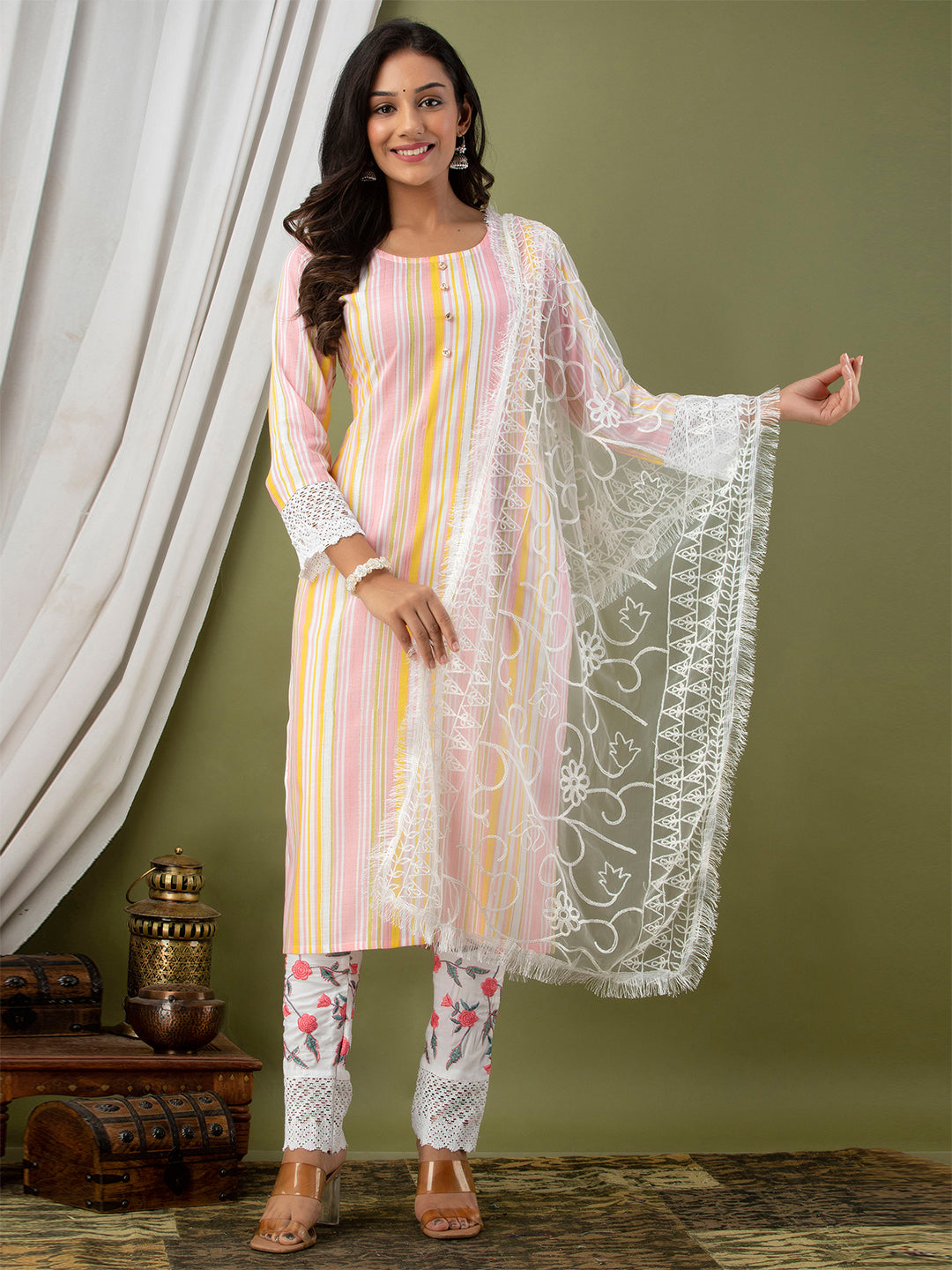 Women Kurta Pant Dupatta Set FRKT6730
