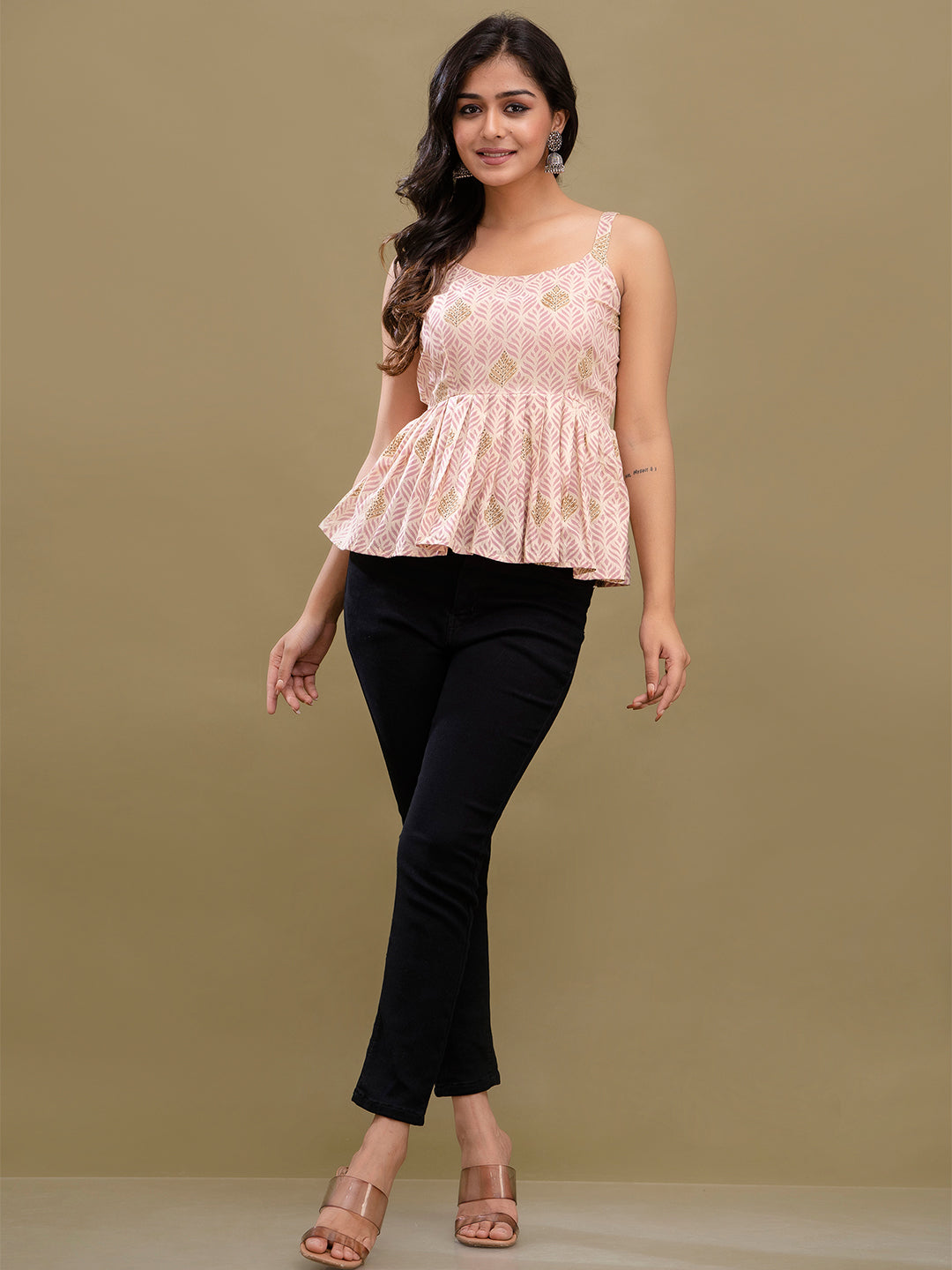 Floral Print Cotton Peplum Top