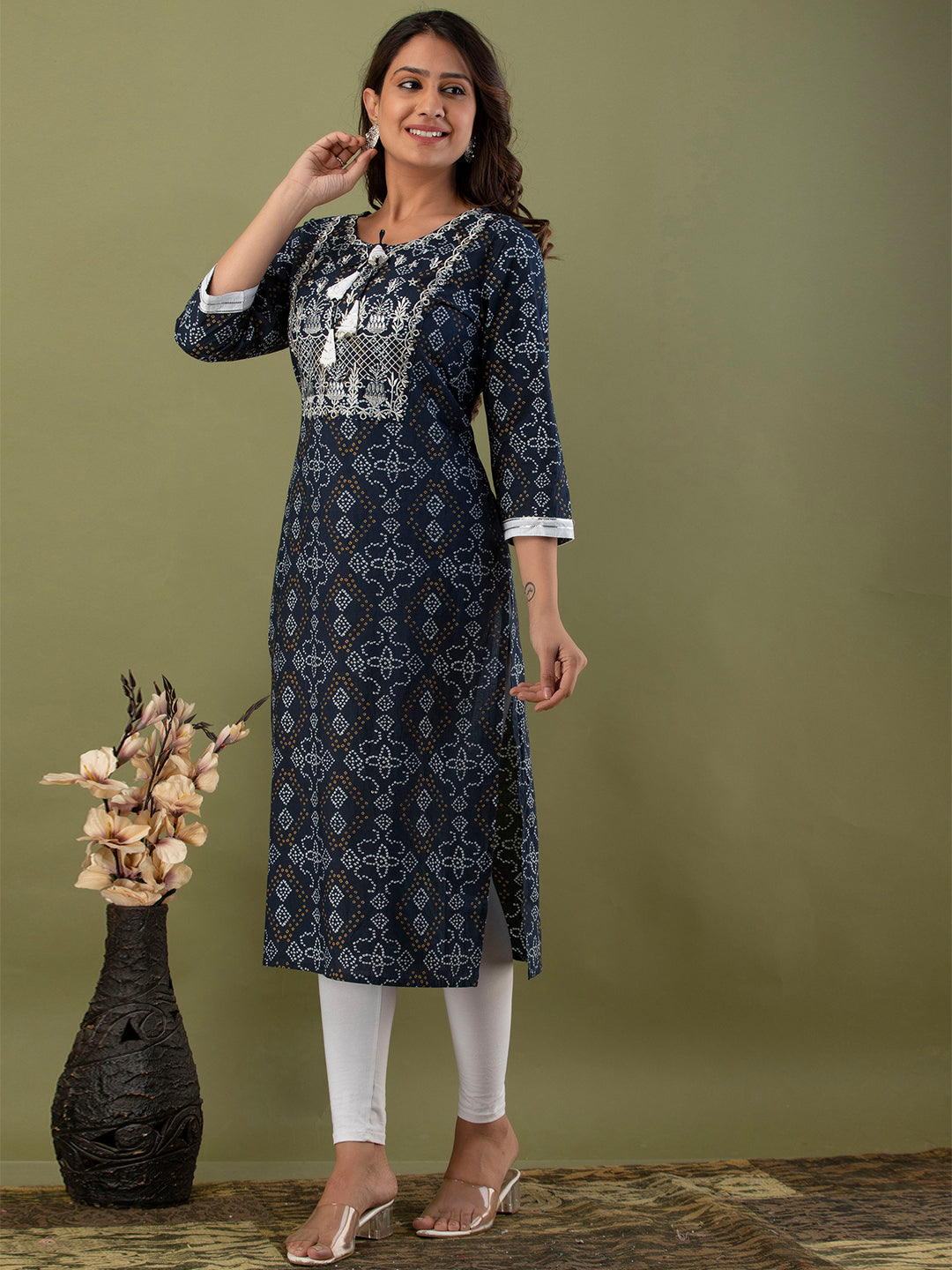 Leheriya Printed Thread Work Kurta FRKT6168