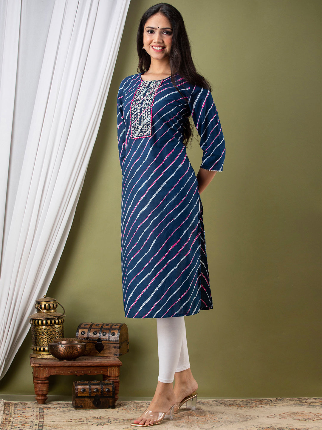 Leheriya Printed Thread Work Kurta FRKT6169