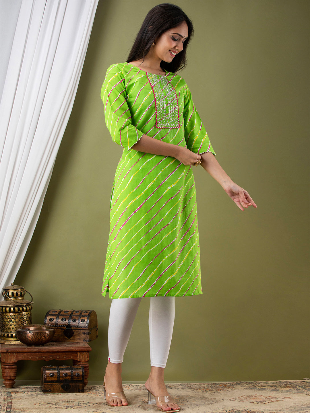 Leheriya Printed Thread Work Kurta FRKT6170