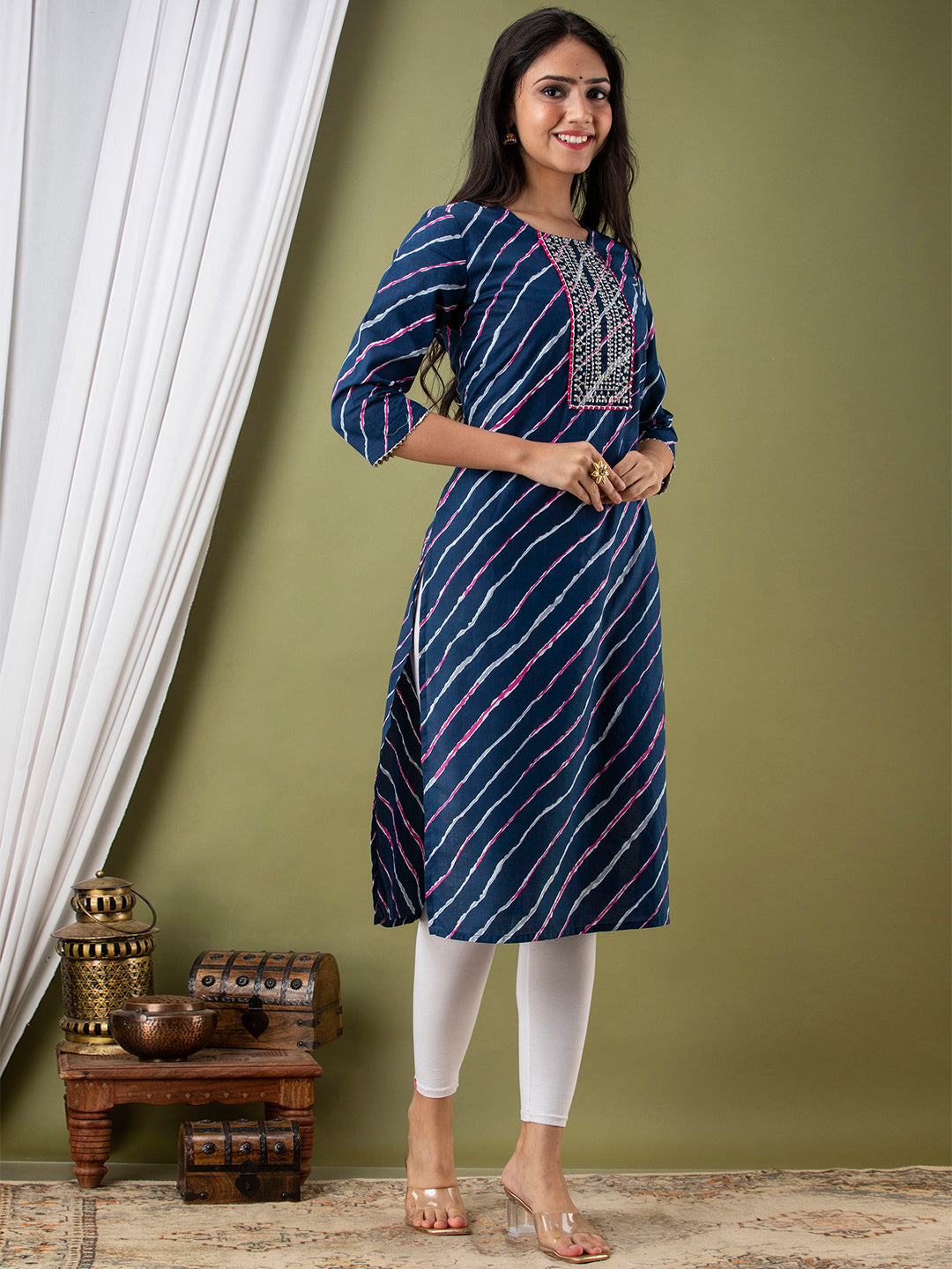 Leheriya Printed Thread Work Kurta FRKT6169