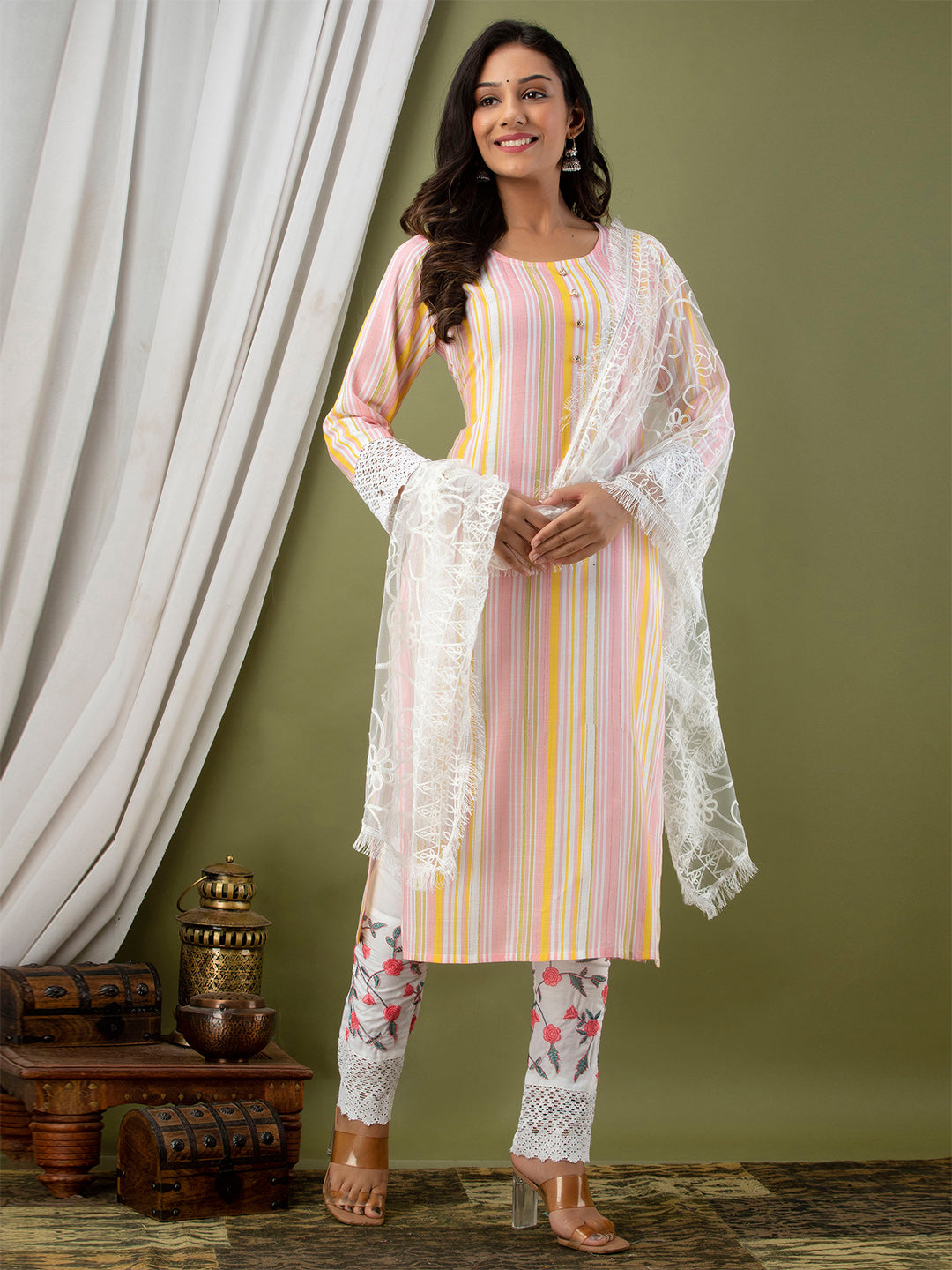 Women Kurta Pant Dupatta Set FRKT6730