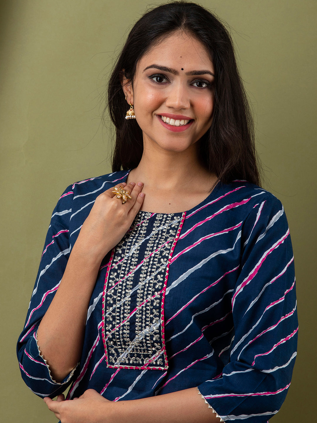 Leheriya Printed Thread Work Kurta FRKT6169