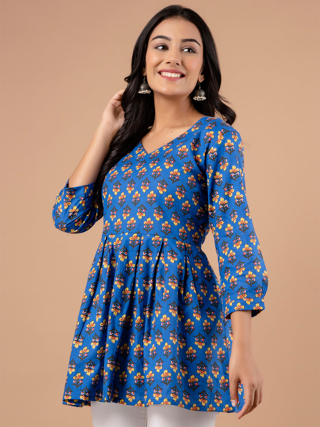 Printed Cotton Blue Peplum Tunic