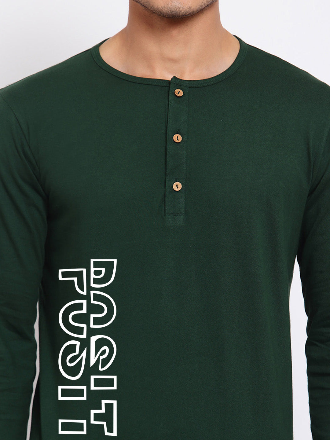Positive Green Henley Full Sleeves T-Shirt