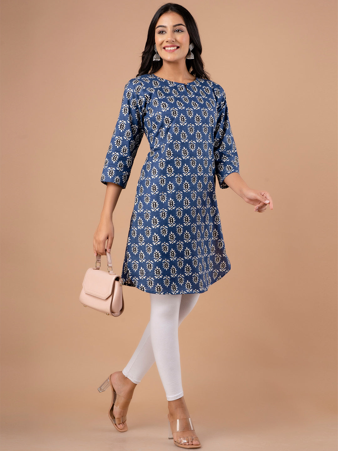 Women Printed Navy Blue Kurti