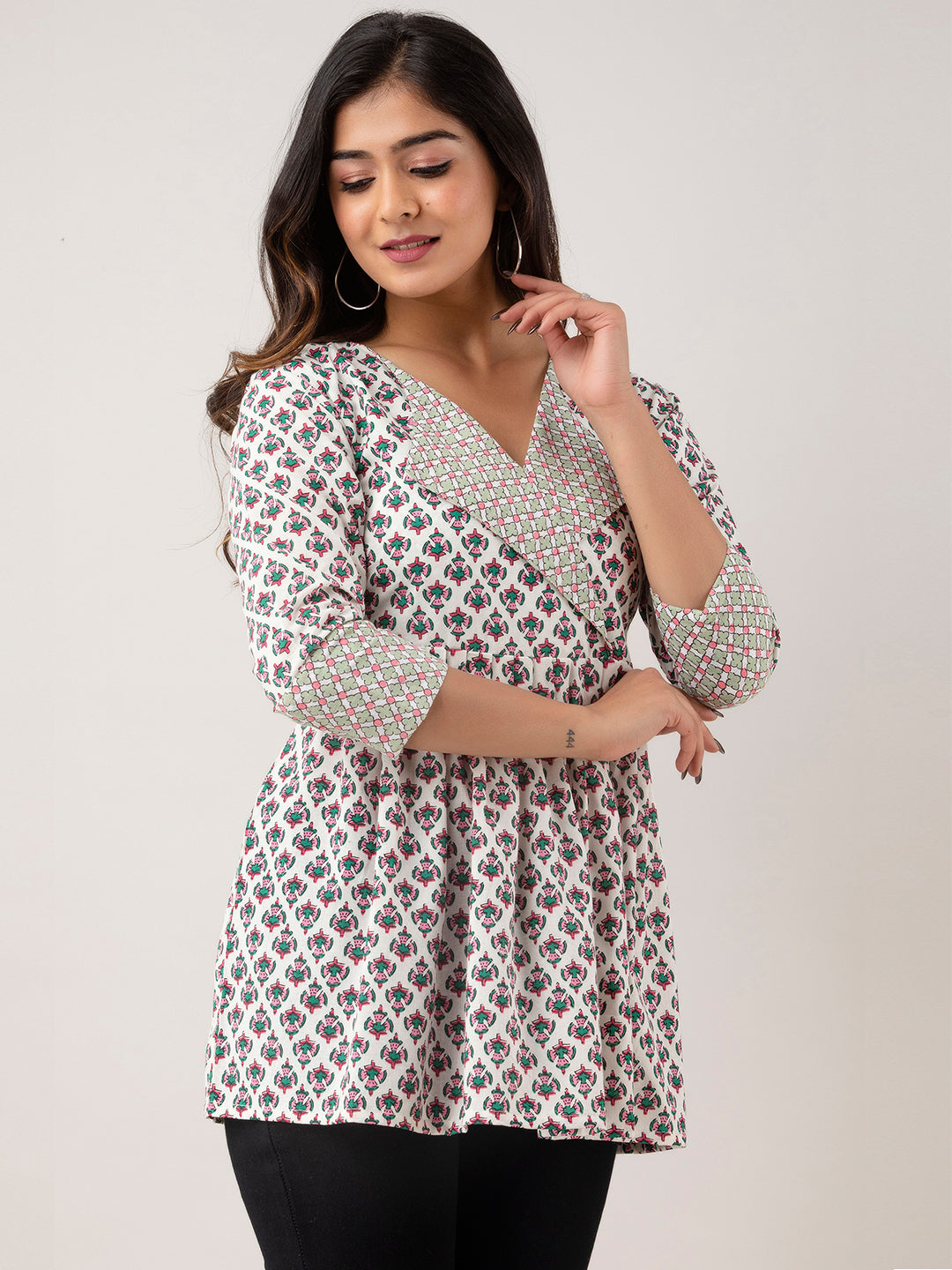 Women Collared Pattern Printed Flared Kurti