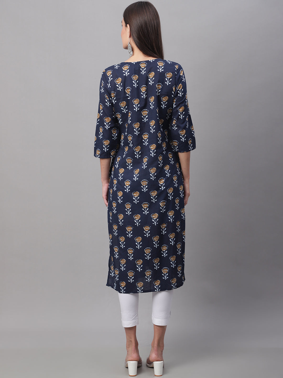 Women Blue Printed Straight Fit Kurti