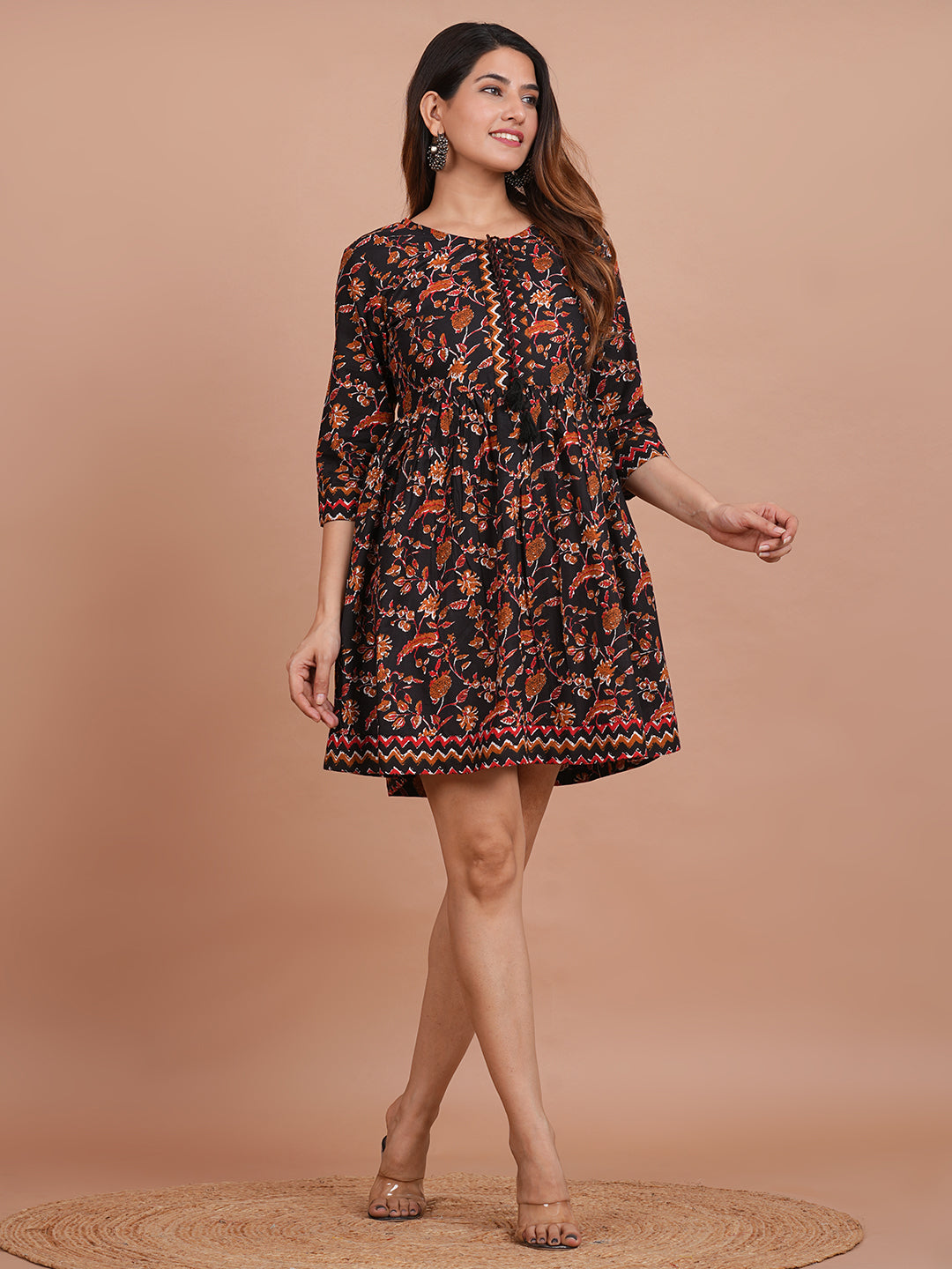 Cotton Printed Black Floral Dress